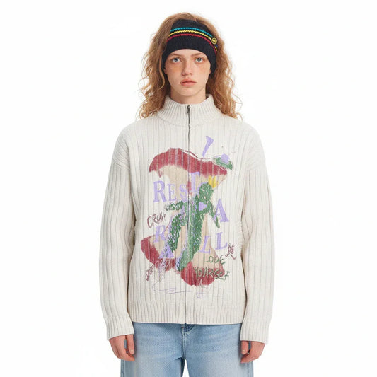 Half high neck knitted printed sweater for men and women | MuddyStock Originals MuddyStock