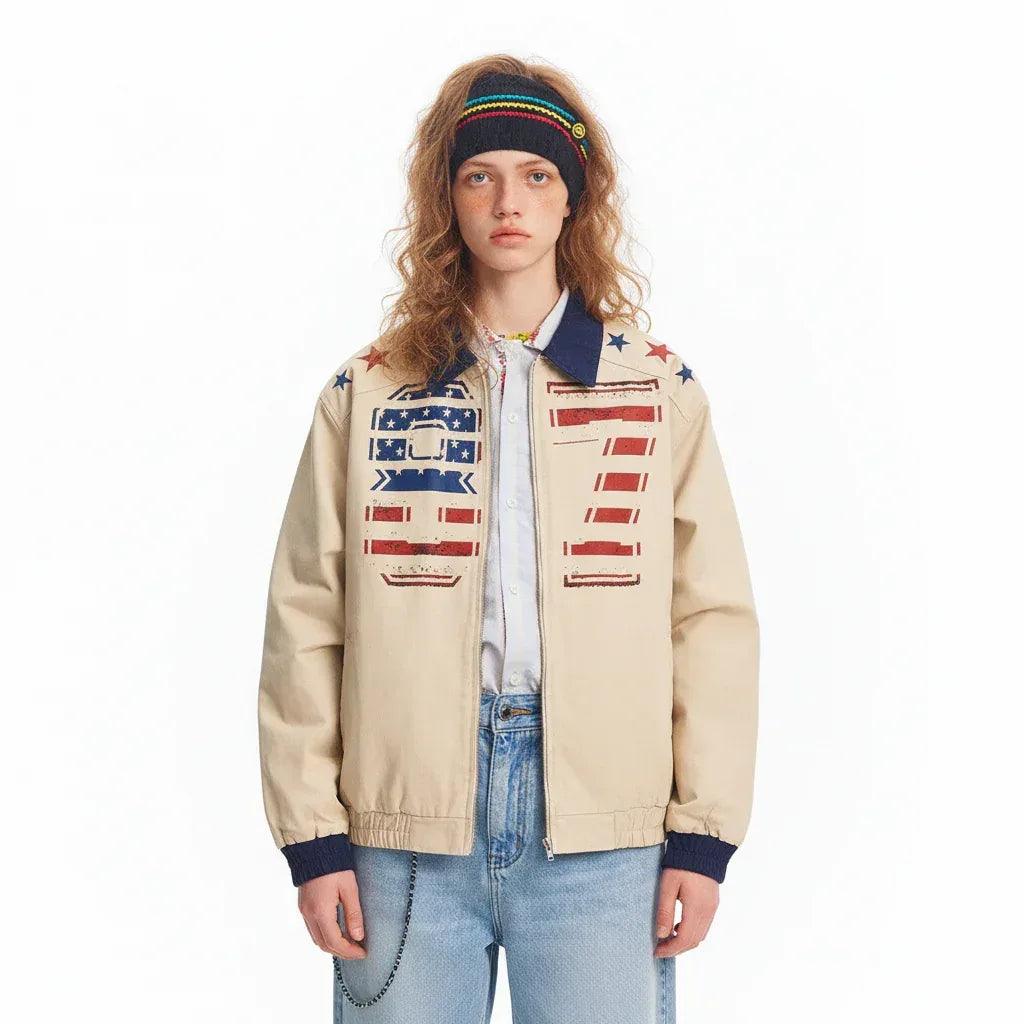Vintage Flag Letter Printed Jacket For Men And Women | MuddyStock Originals