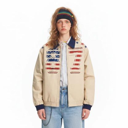 Vintage Flag Letter Printed Jacket For Men And Women | MuddyStock Originals