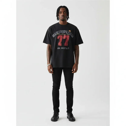 Washed Hem Design Letter Print Short Sleeve T-Shirt For Men | MuddyStock Originals MuddyStock