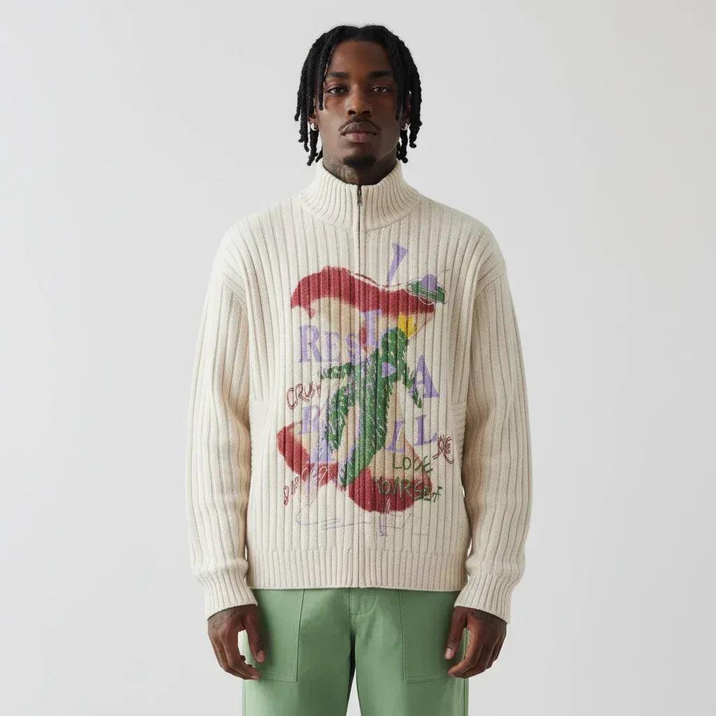 Half high neck knitted printed sweater for men and women | MuddyStock Originals