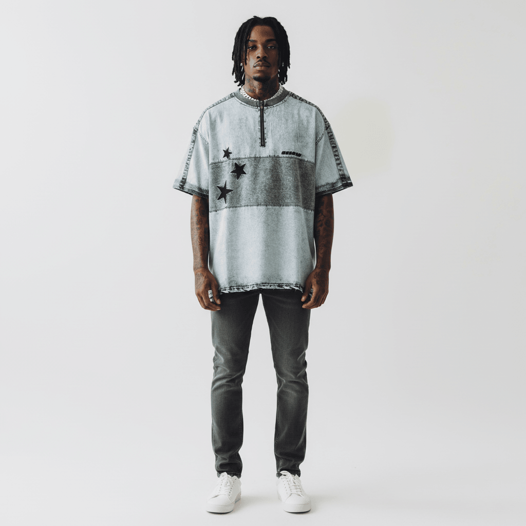 Washed Denim Short-sleeved Shirt For Men