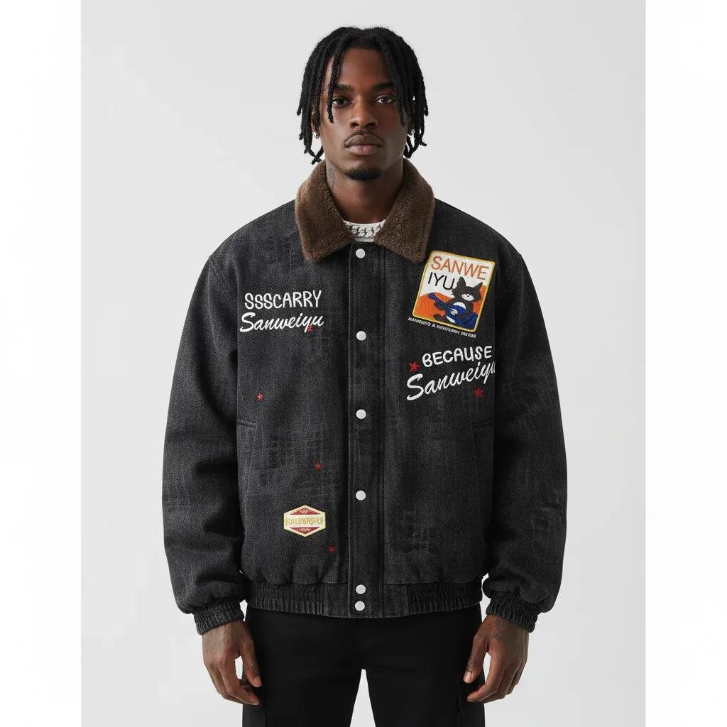 Patchwork Letter Embroidery Jacket For Men And Women | MuddyStock Originals