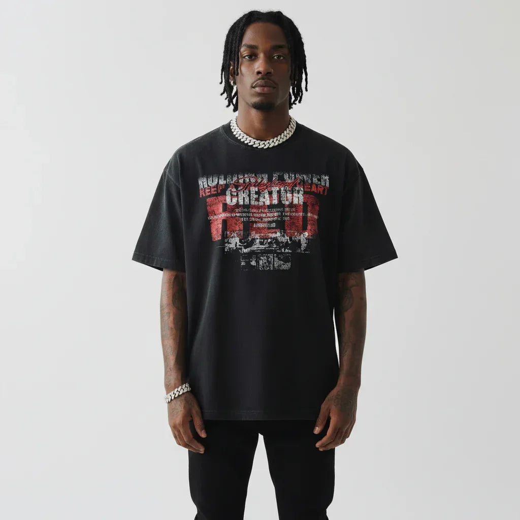 Washed Heavyweight Letter Print Short Sleeve T-Shirt For Men | MuddyStock Originals MuddyStock