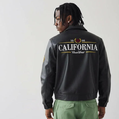 Men's American Embroidery Letters Motorcycle Jacket