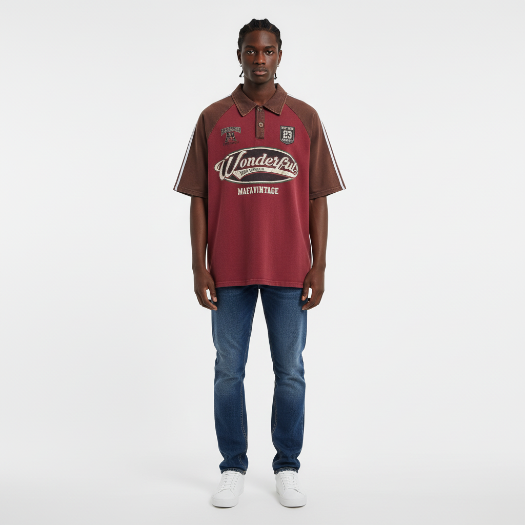 Retro Short Sleeve Loose Polo Shirt Men's Letters MuddyStock