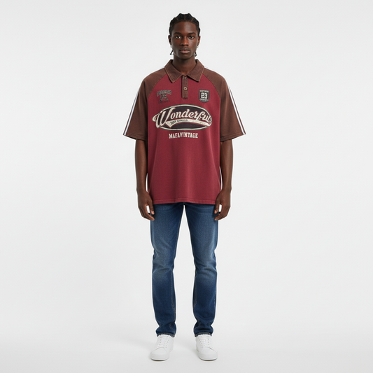 Retro Short Sleeve Loose Polo Shirt Men's Letters MuddyStock