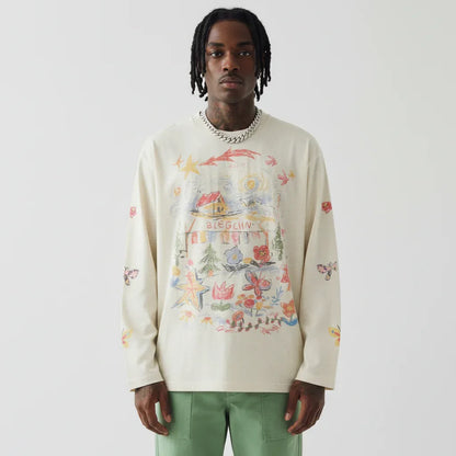 Hand-Drawn Graffiti Print Loose Fit Long Sleeve T-Shirt For Men And Women | MuddyStock Originals eprolo