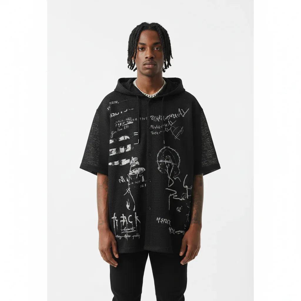 Hand drawn graffiti men's and women's loose hooded shirt | MuddyStock Originals