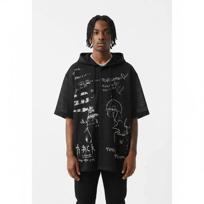 Hand drawn graffiti men's and women's loose hooded shirt | MuddyStock Originals
