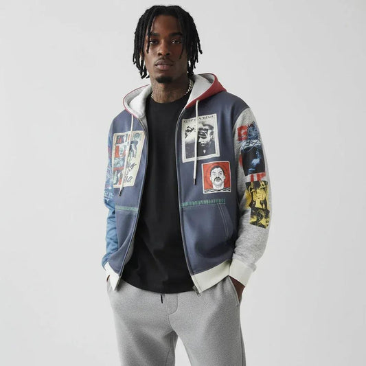 Heavyweight Magazine Print Design Loose Fit Men's Zip-Up Hoodie | MuddyStock Originals