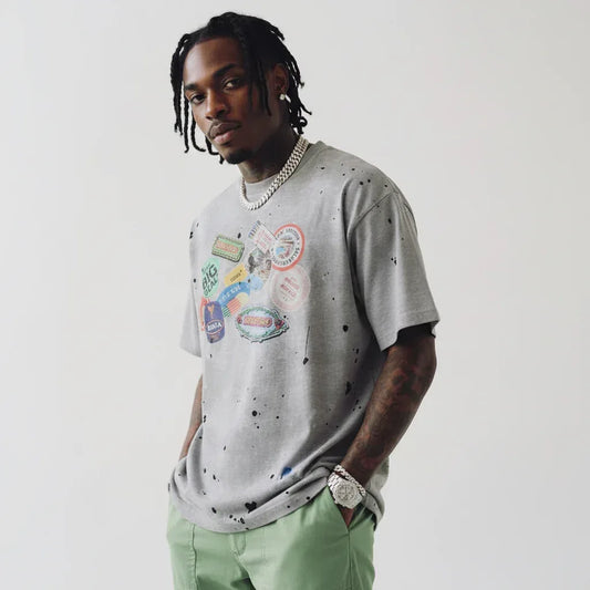 American-style Distressed Printed Short-sleeved T-shirt For Men MuddyStock