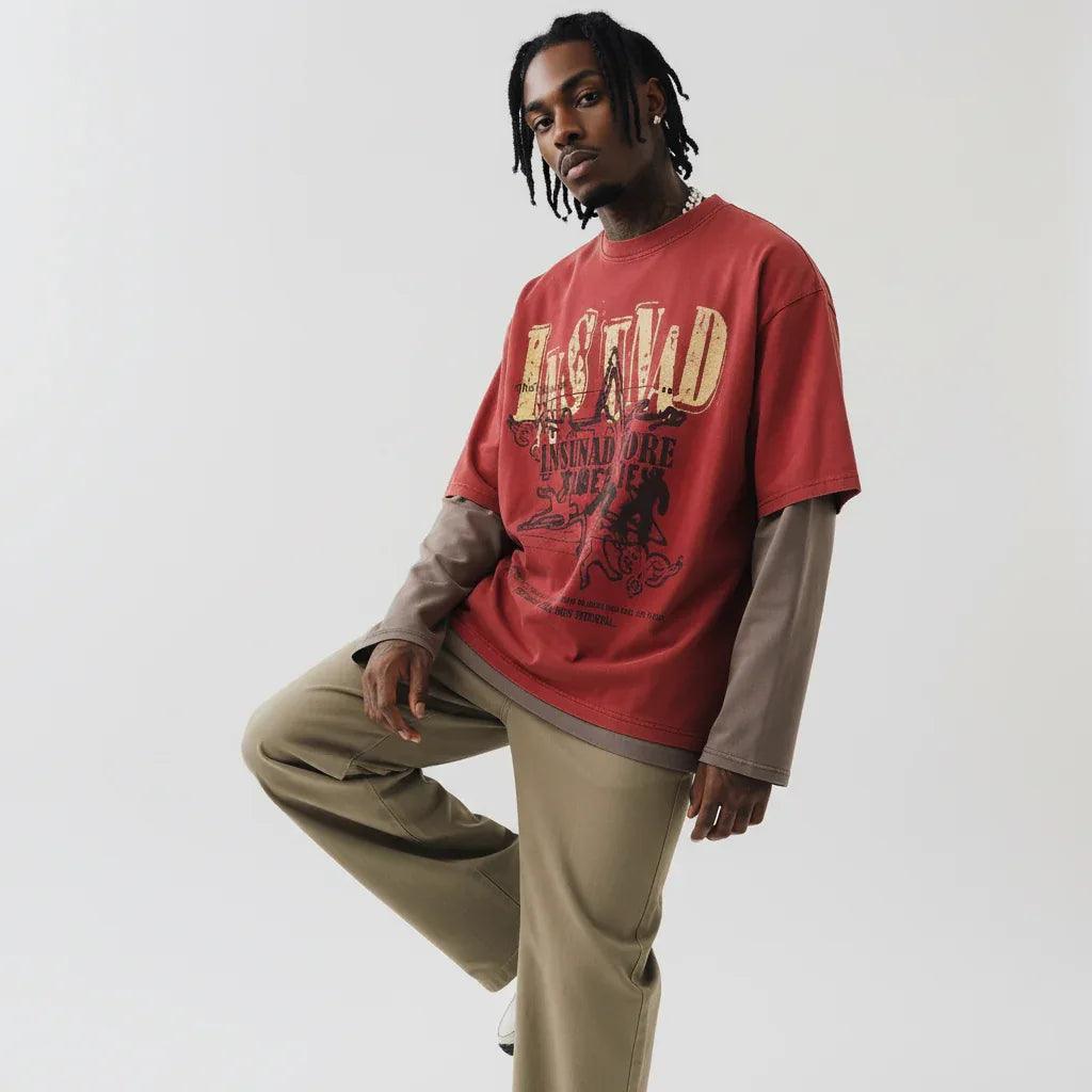 Color blocked fake two piece long sleeved T-shirt for men | MuddyStock Originals