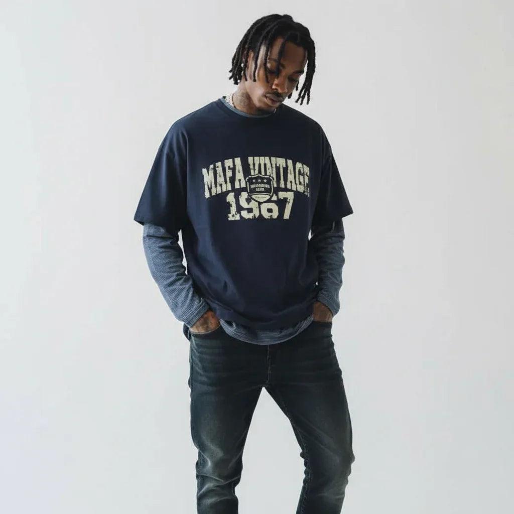 Two-Piece Letter Print Long Sleeve T-Shirt For Men | MuddyStock Originals