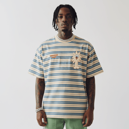 Cartoon embroidered striped short sleeved T-shirt for men | MuddyStock Originals