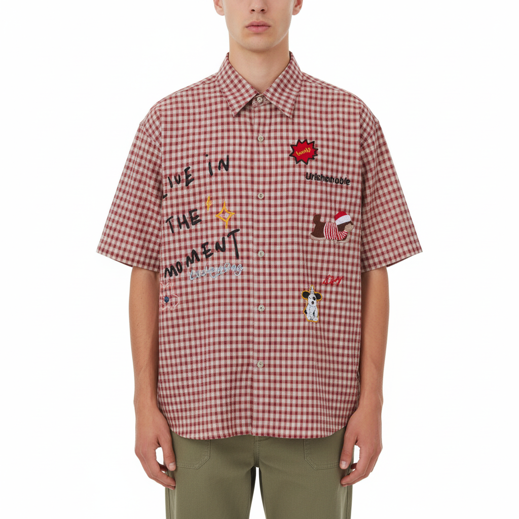 Childhood cartoon embroidered loose short sleeved shirt for men | MuddyStock Originals eprolo