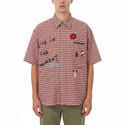 Childhood cartoon embroidered loose short sleeved shirt for men | MuddyStock Originals eprolo