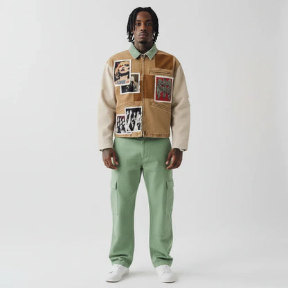 Street Style Patchwork Printed Vintage Heavyweight Jacket For Men | MuddyStock Originals MuddyStock