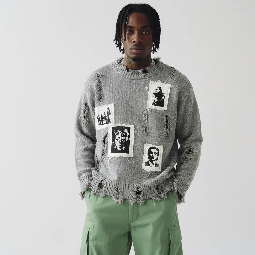 Knitted damaged tassel sweater for men and women | MuddyStock Originals