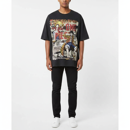 Washed Cartoon Anime Luffy Printed Short Sleeve T-Shirt For Men | MuddyStock Originals eprolo