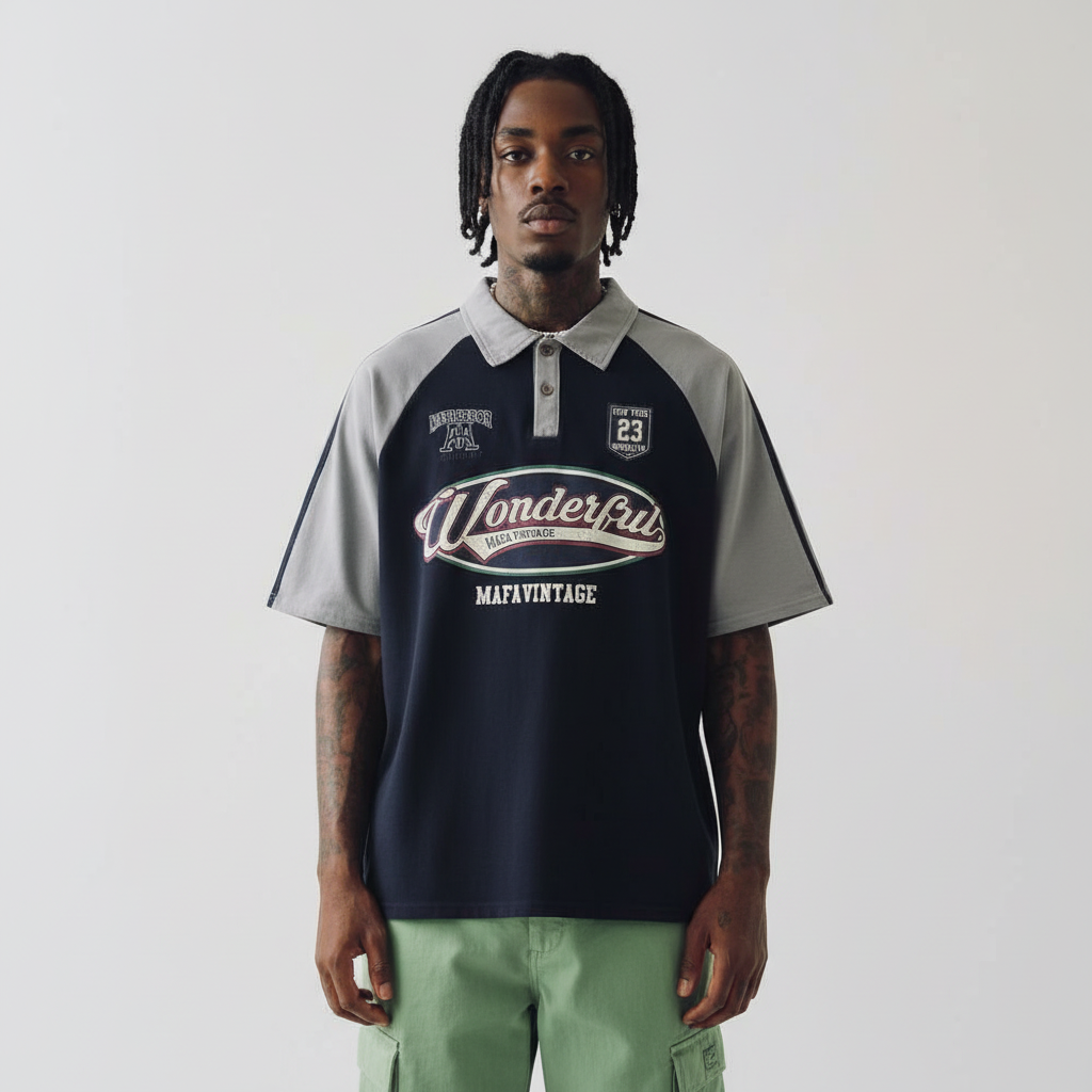 Retro Short Sleeve Loose Polo Shirt Men's Letters MuddyStock