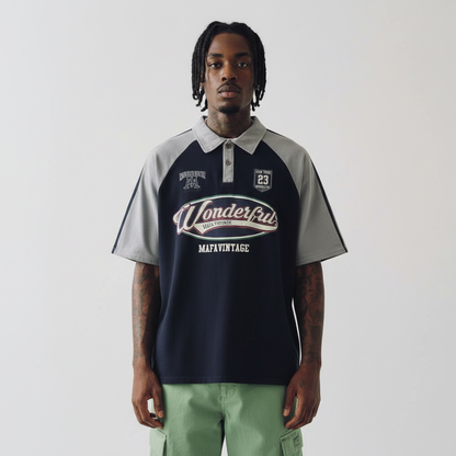 Retro Short Sleeve Loose Polo Shirt Men's Letters MuddyStock