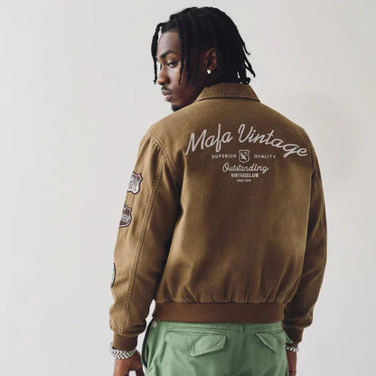 Retro Letter Embroidery Streetwear Cargo Jacket for Men | MuddyStock Originals