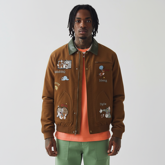 Fun Cartoon Embroidered Turn-Down Collar Jacket For Men | MuddyStock Originals eprolo