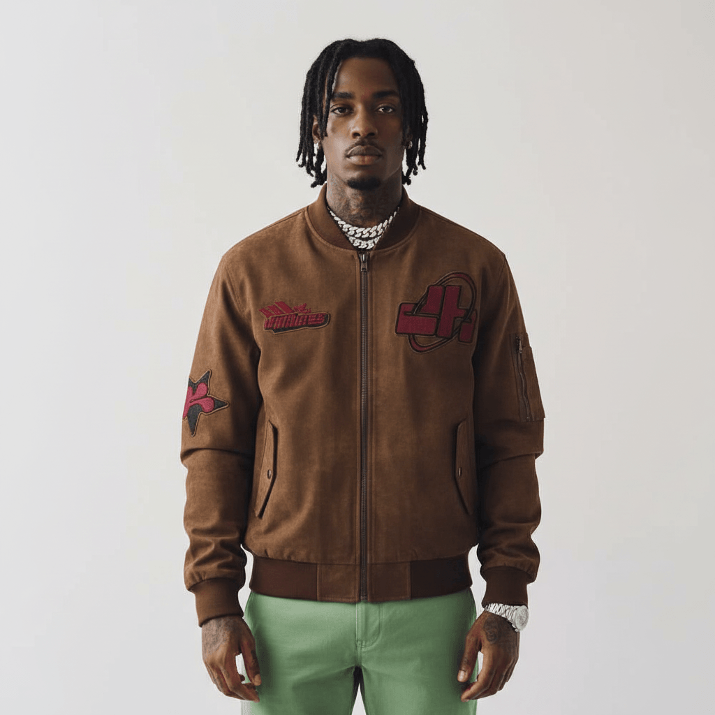 American Street Letters Embroidered PU Leather Jacket For Men