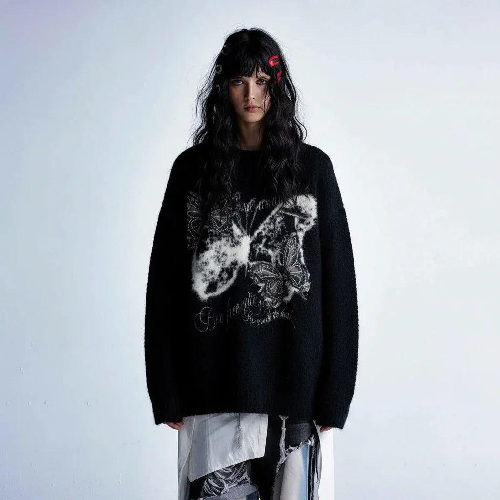 Jacquard Butterfly Applique Knit Sweater for Women | MuddyStock Originals