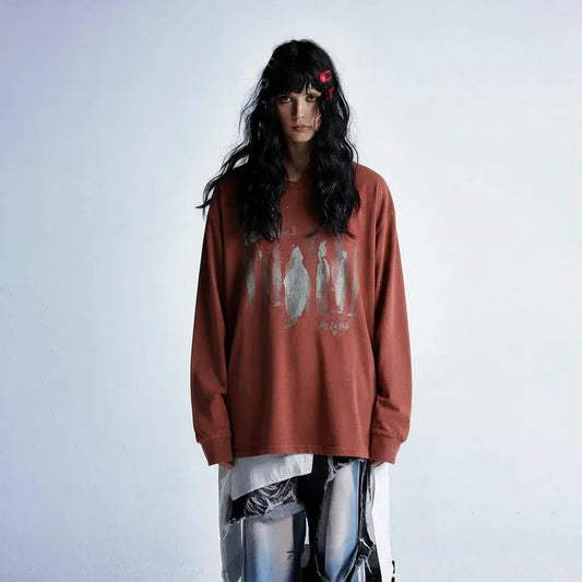 American-style Printed Long-sleeved T-shirt For Men And Women