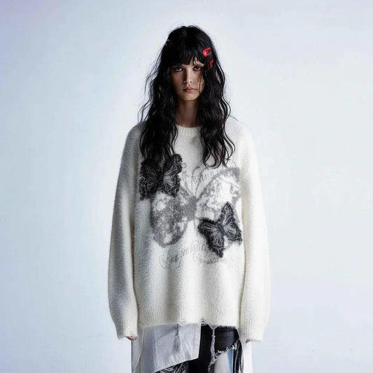 Jacquard Butterfly Applique Knit Sweater for Women | MuddyStock Originals