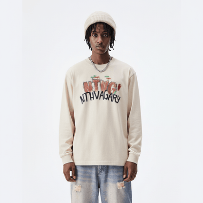 Hand drawn graffiti letter printed long sleeved shirt for men | MuddyStock Originals