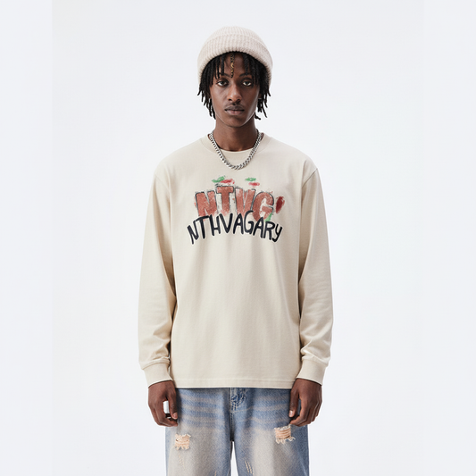 Hand drawn graffiti letter printed long sleeved shirt for men | MuddyStock Originals eprolo