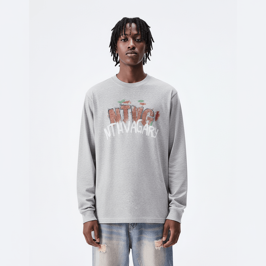 Hand drawn graffiti letter printed long sleeved shirt for men | MuddyStock Originals