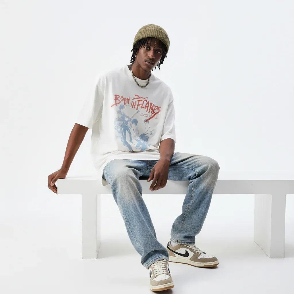Rock Band Letter Print Short Sleeve T-Shirt For Men | MuddyStock Originals