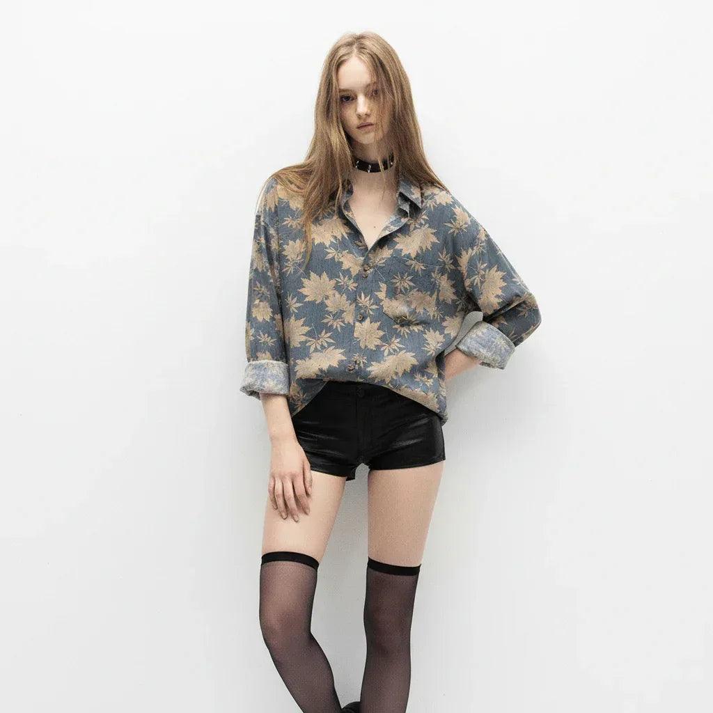 Full Printed Maple Leaf Long Sleeve Shirt For Men And Women