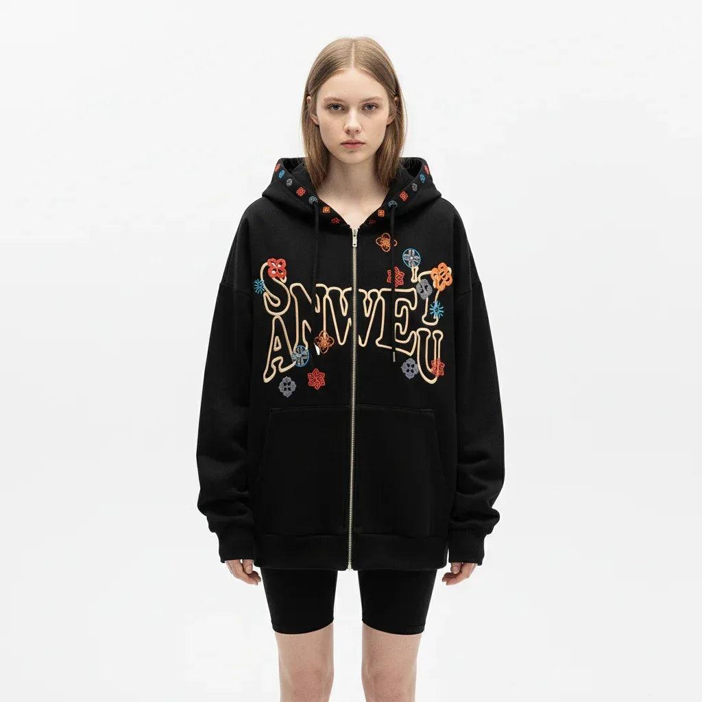 Loose Hoodie with Letter Embroidery For Women | MuddyStock Originals