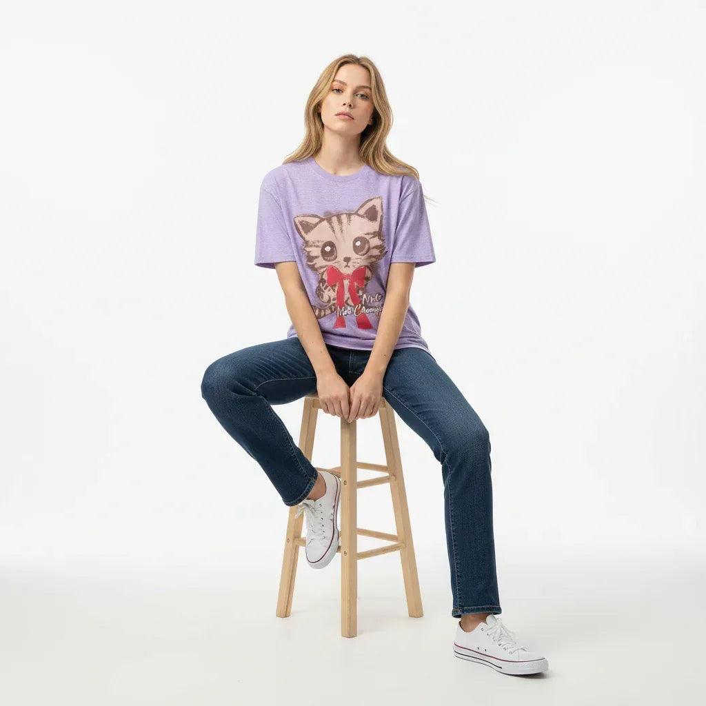 Retro Cute Cat Print Short Sleeve T-Shirt For Women | MuddyStock Originals