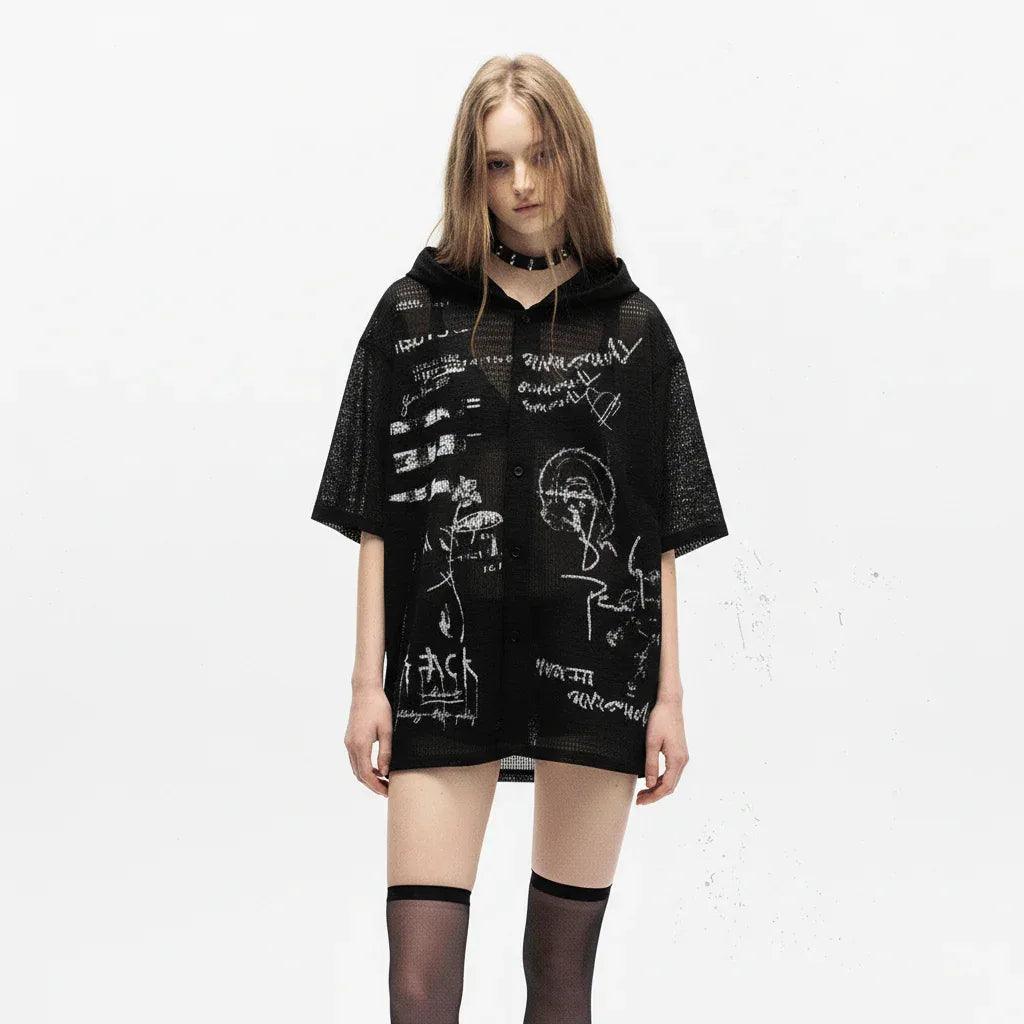 Hand drawn graffiti men's and women's loose hooded shirt | MuddyStock Originals