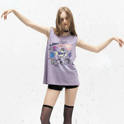 Printed Cotton Tank Sleeveless Loose T-Shirt for Men and Women | MuddyStock Originals