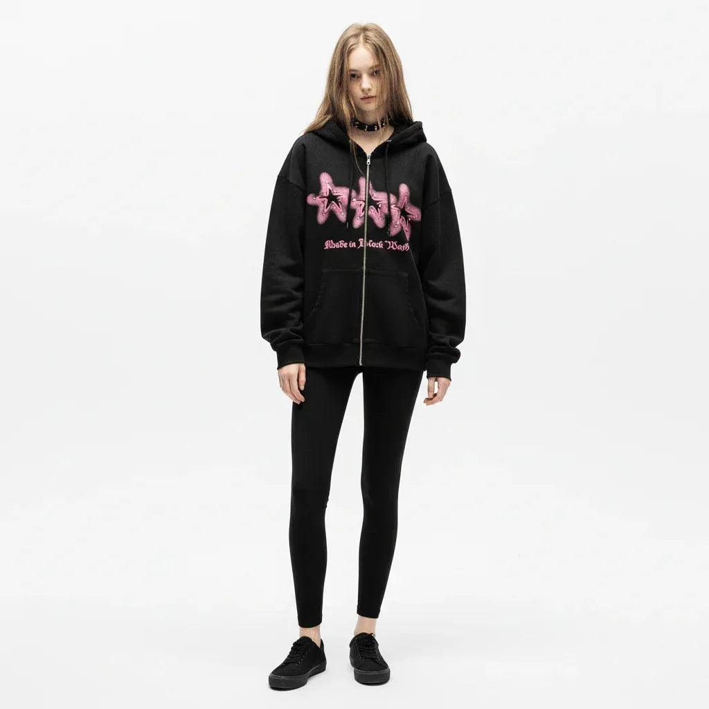 High Street Niche Five-pointed Star Brushed Hoodie For Women