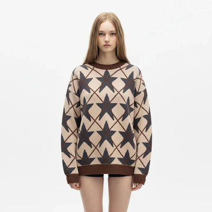 Jacquard Crewneck Loose Pullover Sweater For Women | MuddyStock Originals
