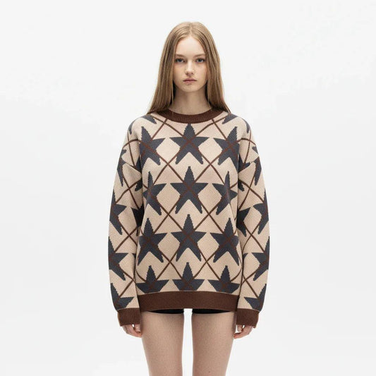 Jacquard Crewneck Loose Pullover Sweater For Women | MuddyStock Originals