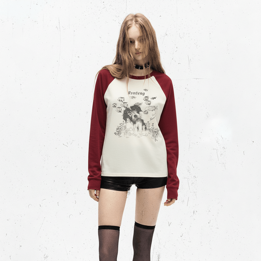 cartoon puppy long sleeved T-shirt for women | MuddyStock Originals