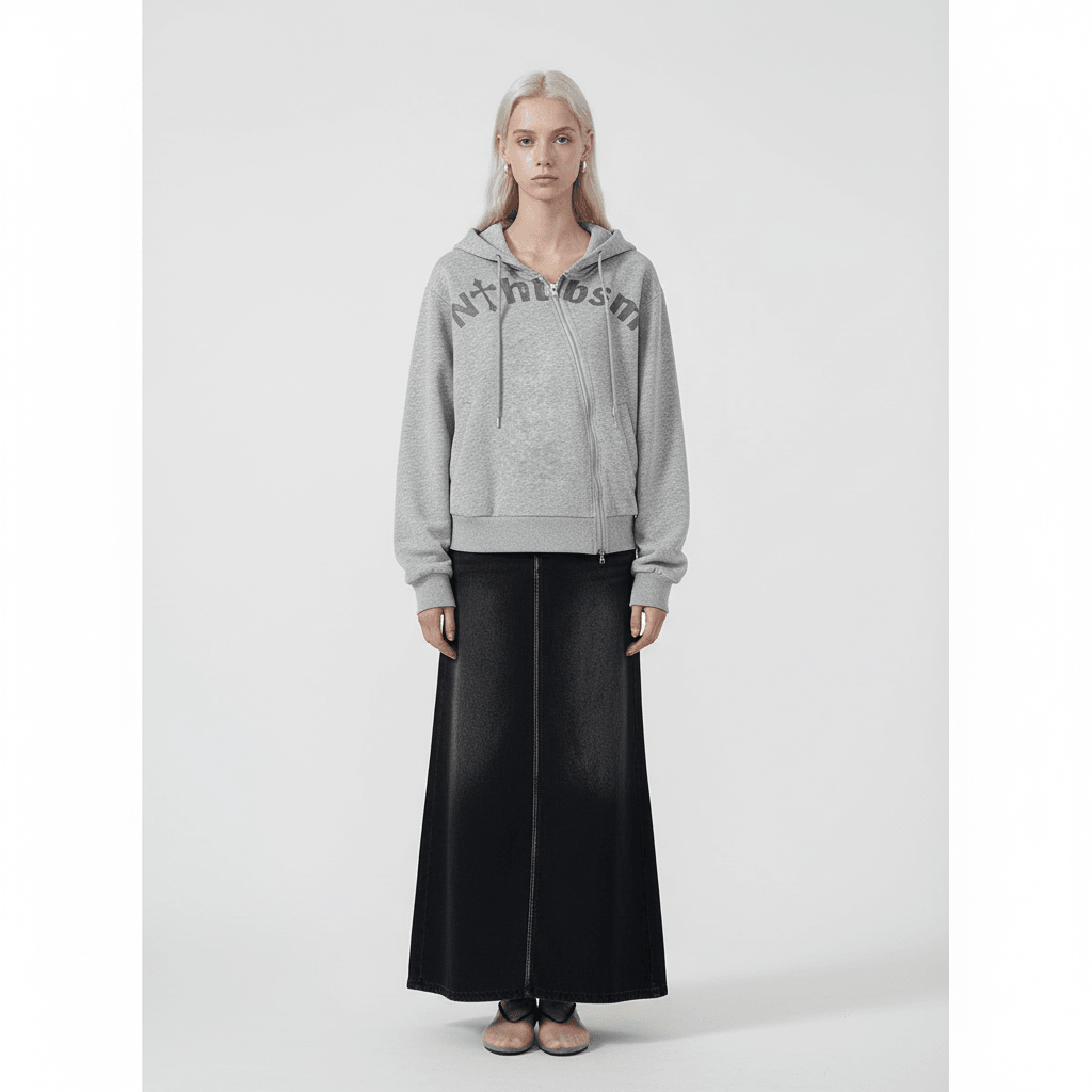 Letter Print Personality Side Zipper Hoodie For Women
