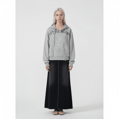 Letter Print Personality Side Zipper Hoodie For Women