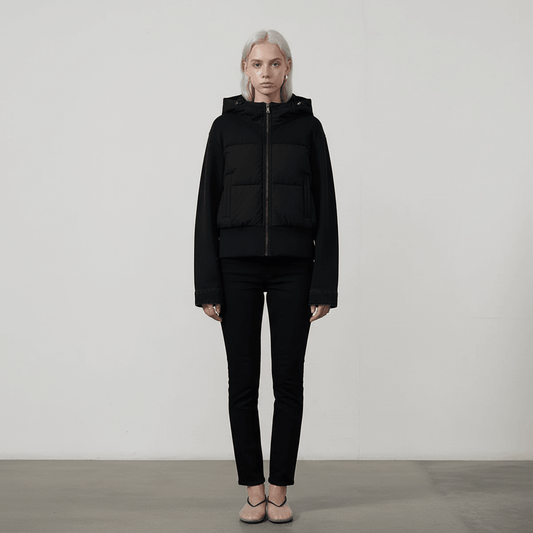 Simple and lightweight hooded patchwork jacket for women | MuddyStock Originals
