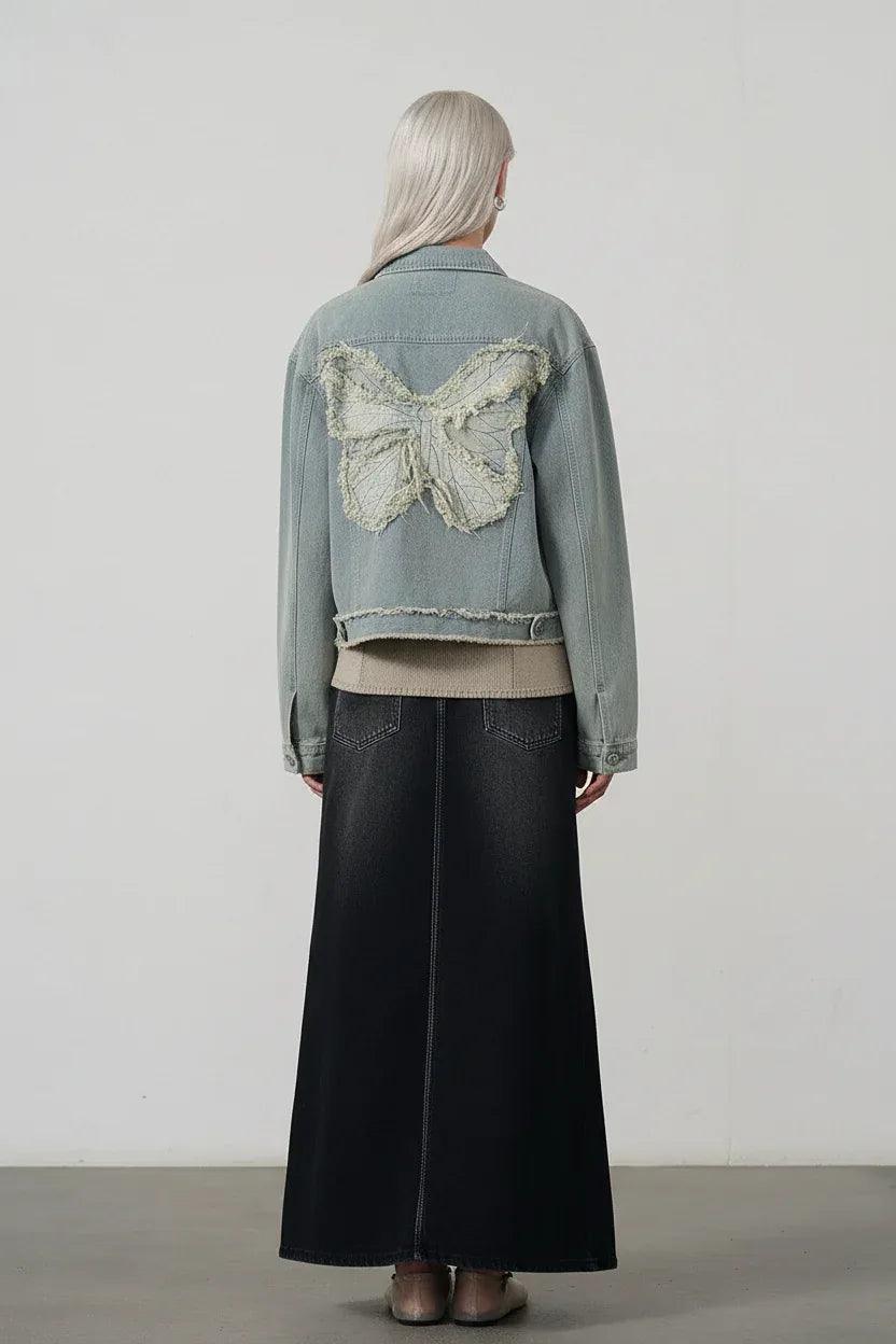 Butterfly Patch Short Denim Jacket For Women