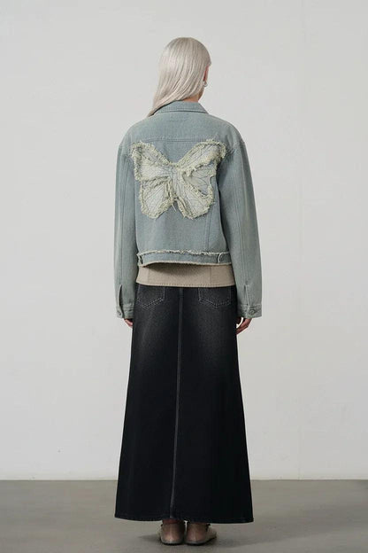 Butterfly Patch Short Denim Jacket For Women